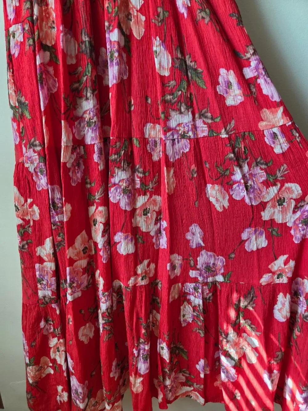 NWT ABERCROMBIE & FITCH RED FLORAL SMOCKED TANK MAXI DRESS SIZE L